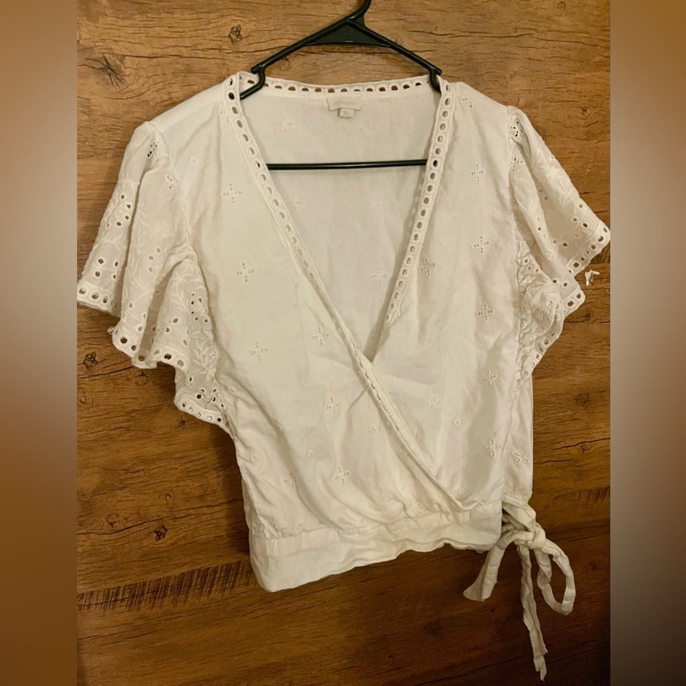 Anthropologie Jennifer Grace White Crochet Flutter Sleeve Blouse XL